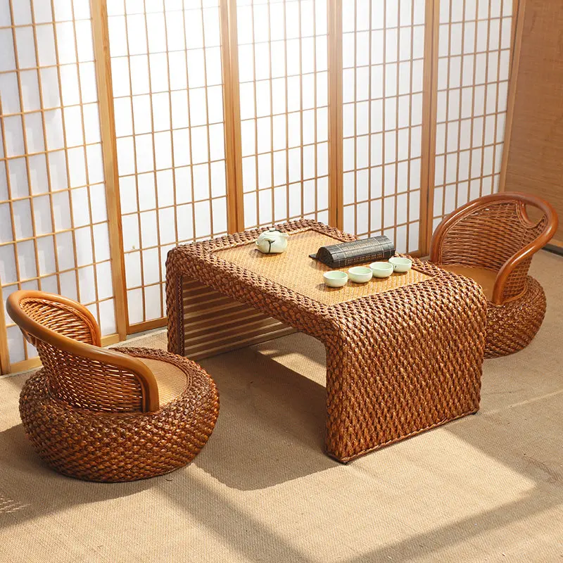 New Arrival Sofa Rattan Chair Rattan Backrest Single Chair Balcony Home Living Room Coffee Table Leisure Tatami Short Sitting