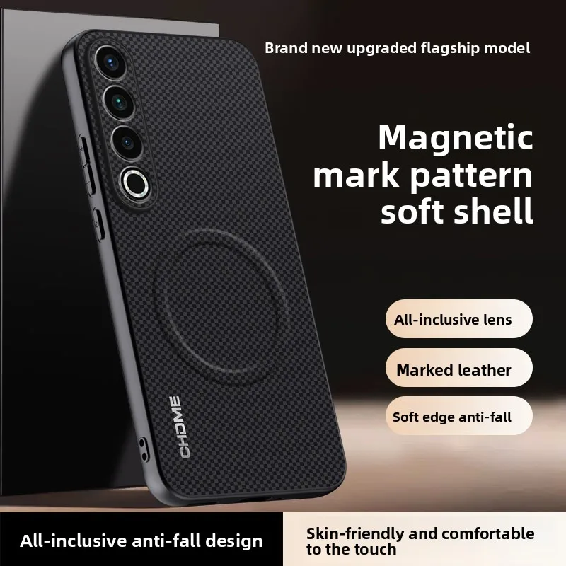 Case For Meizu 21 20 Note Pro Luxury Magnetic Carbon Fiber Mark Textured Lens Protection Leather Cover For Meizu21 Bumper Funda