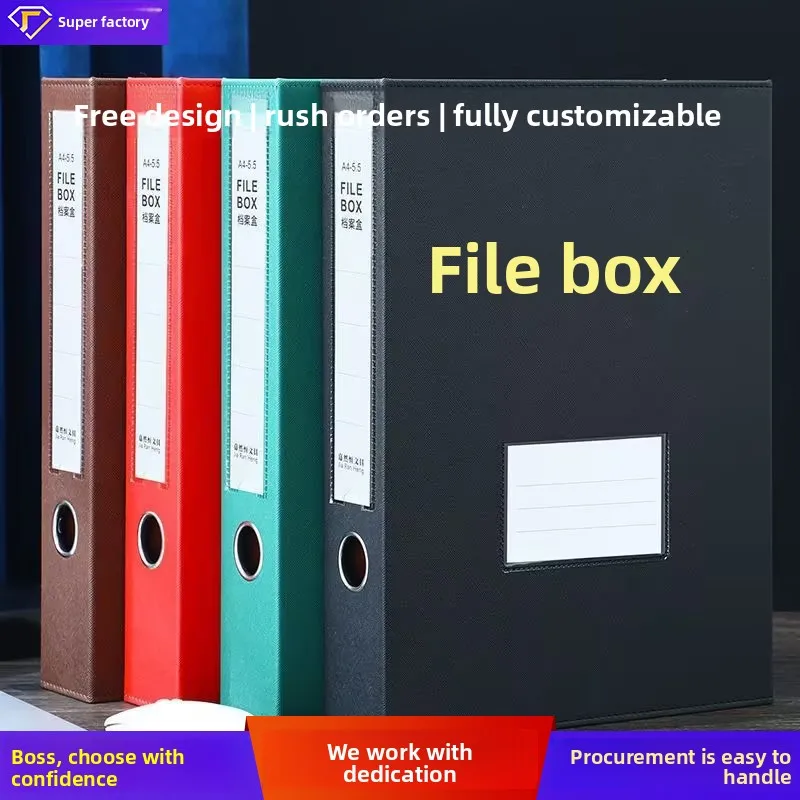 A4 Leather Look Archive File Box with Magnetic Closure, Metal Pull Hole and Index Labels, 326 x 240 x 55 mm Document Storage