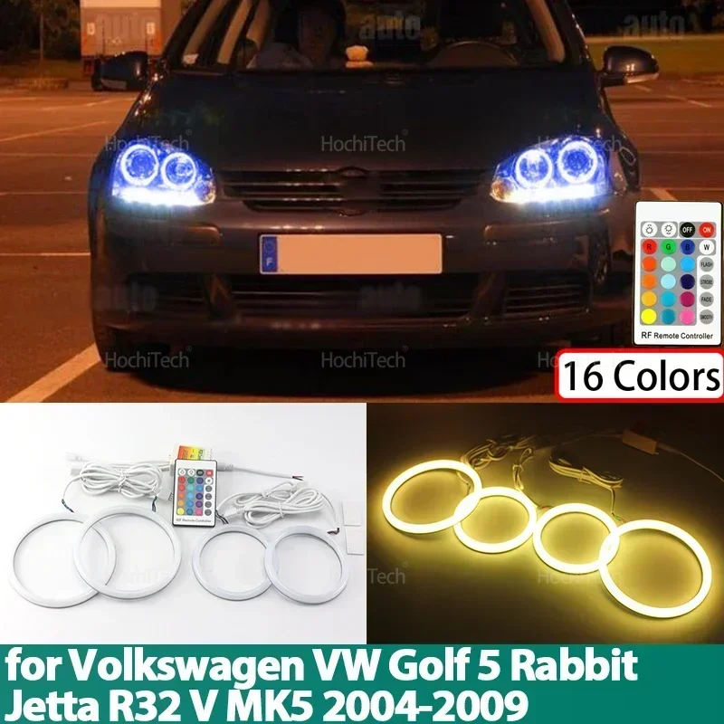 RGB Colorful Cotton Rings with Remote Control for Volkswagen VW Golf 5 Rabbit Jetta R32 V MK5 2004-2009 LED Angel Eyes Rings