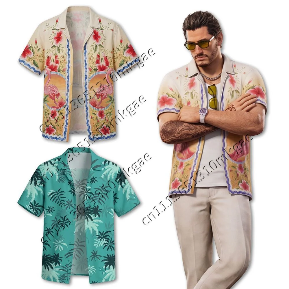 Jason Cos Style Hawaiian Shirt Flamingo Hibiscus Shirt Vintage Tropical Palm Leaf Beach Vacation Casual Button Down Kids Shirts