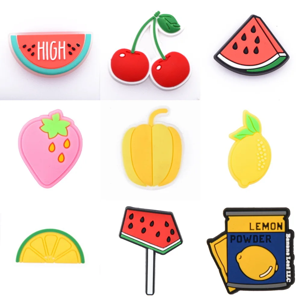 Estilo Pop Fruit Shoe Decoração Charms, Encanto De Traço Dos Desenhos Animados, Maçãs Vermelhas, Morango Rosa, Melancia, Favor De Festa