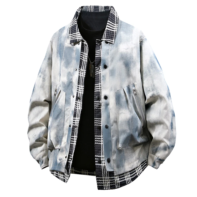 2025 Spring Denim Jacket Men 8xl 7xl Shirt Neck Plus Size Windbreaker Coat Fashion Casual Plaid Cargo Jacket Coats Male
