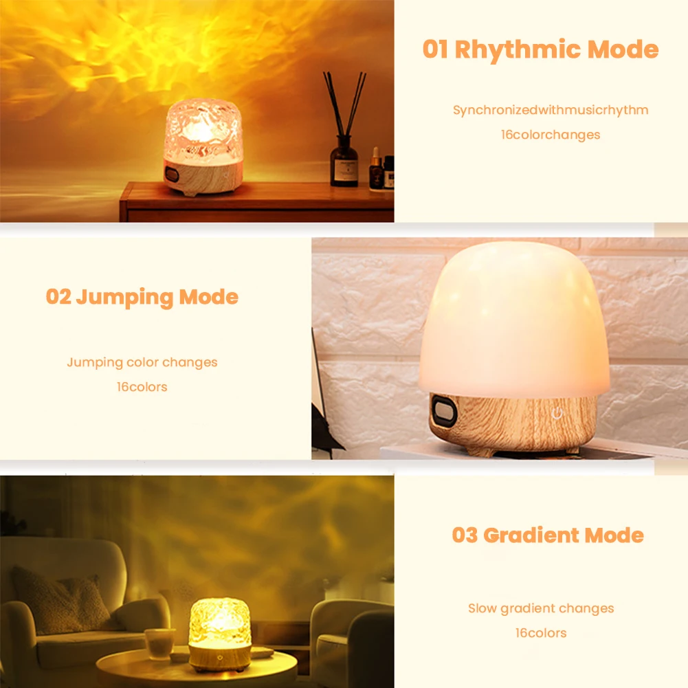 المحيط موجة العارض ضوء أضواء الغلاف الجوي 16 لون التحكم عن بعد باللمس تموج مصباح سمّاعات بلوتوث لديكور غرفة نوم المنزل