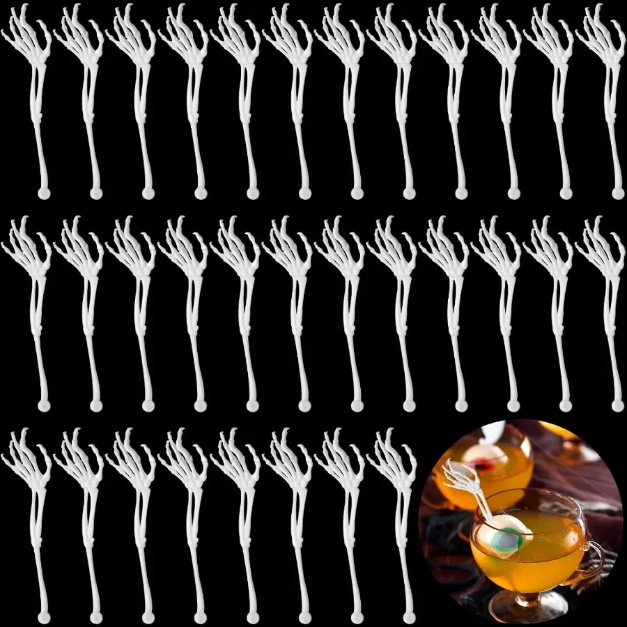 

Remerry 100 шт. палочки для Хэллоуина со скелетом, палочки для коктейлей, ручные пластиковые палочки для еды, мешалки для кофе, многоразовые напитки