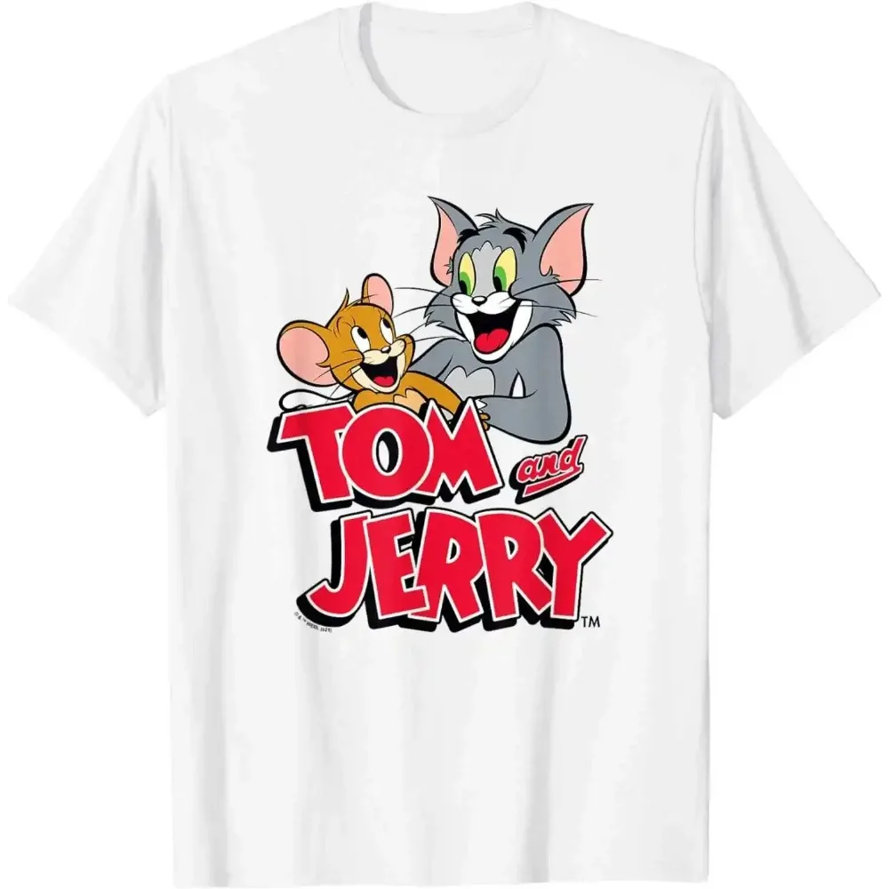 Summer Cute Cartoon Anime Characters Tom and Jerry Happy Classic Logo Boy Girl T-Shirt KidsAdult Casual Short Sleeve Top