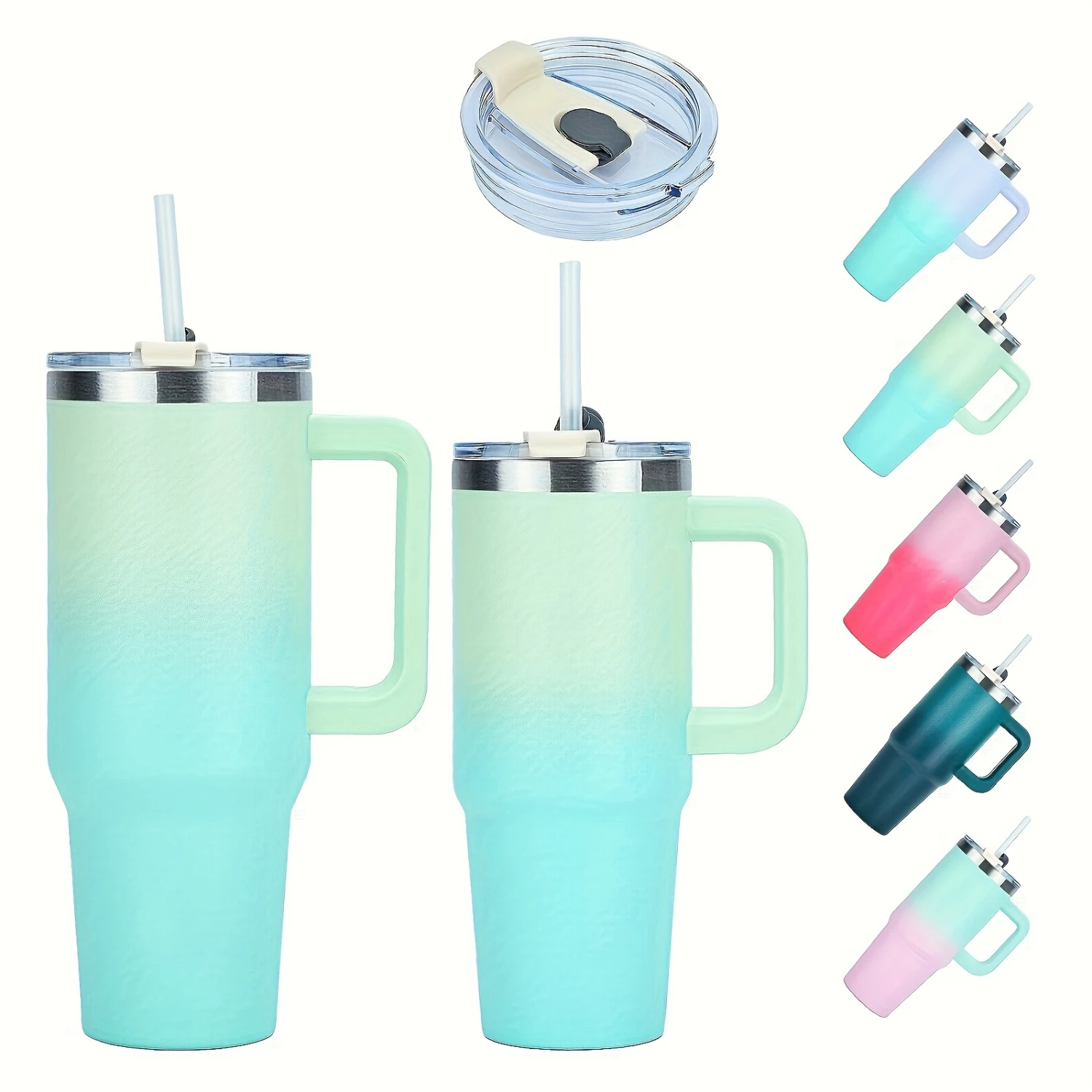 2pcs 40oz, stainless steel bucket with handle and straw, insulated and reusable sports water bottle, travel cup, coffee cup, men