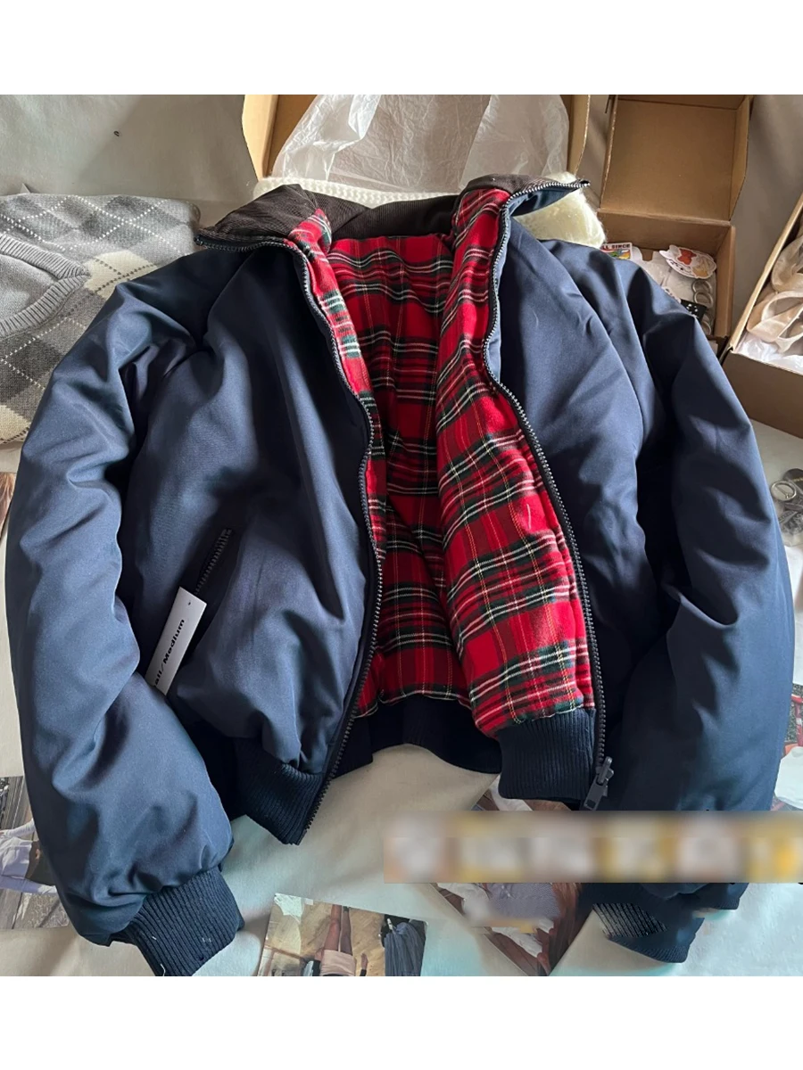 Veste Réversible en Coton pour Femme, Vintage, Chaud, Col Montant, Manches sulf, Fermeture Éclair, Décontractée, Couleur Unie, Vestes Courtes de Rue, Hiver