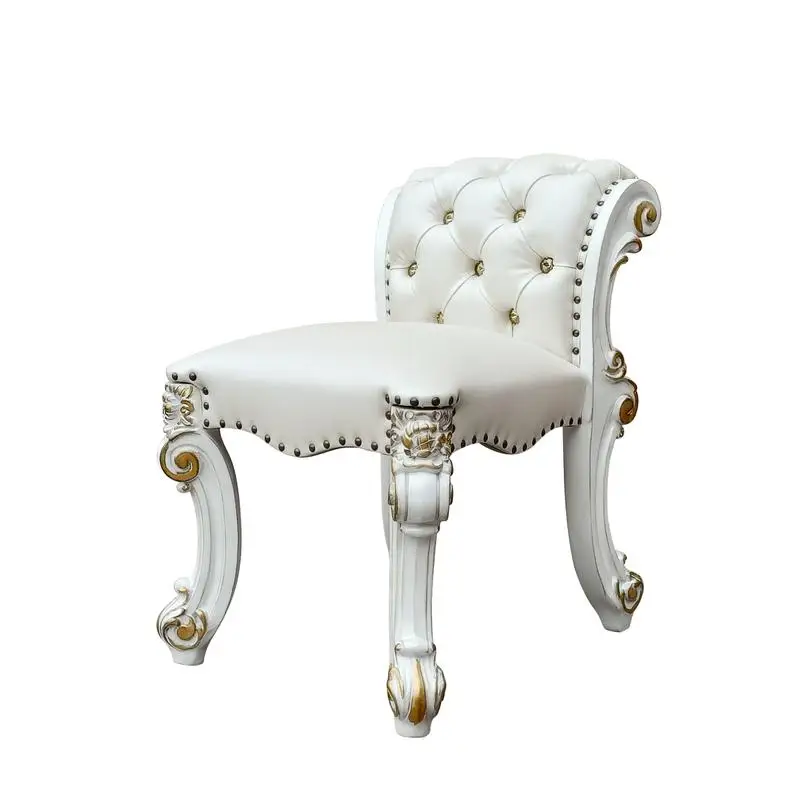 

Beige Synthetic Leather Vanity Stool with Antique Pearl Finish