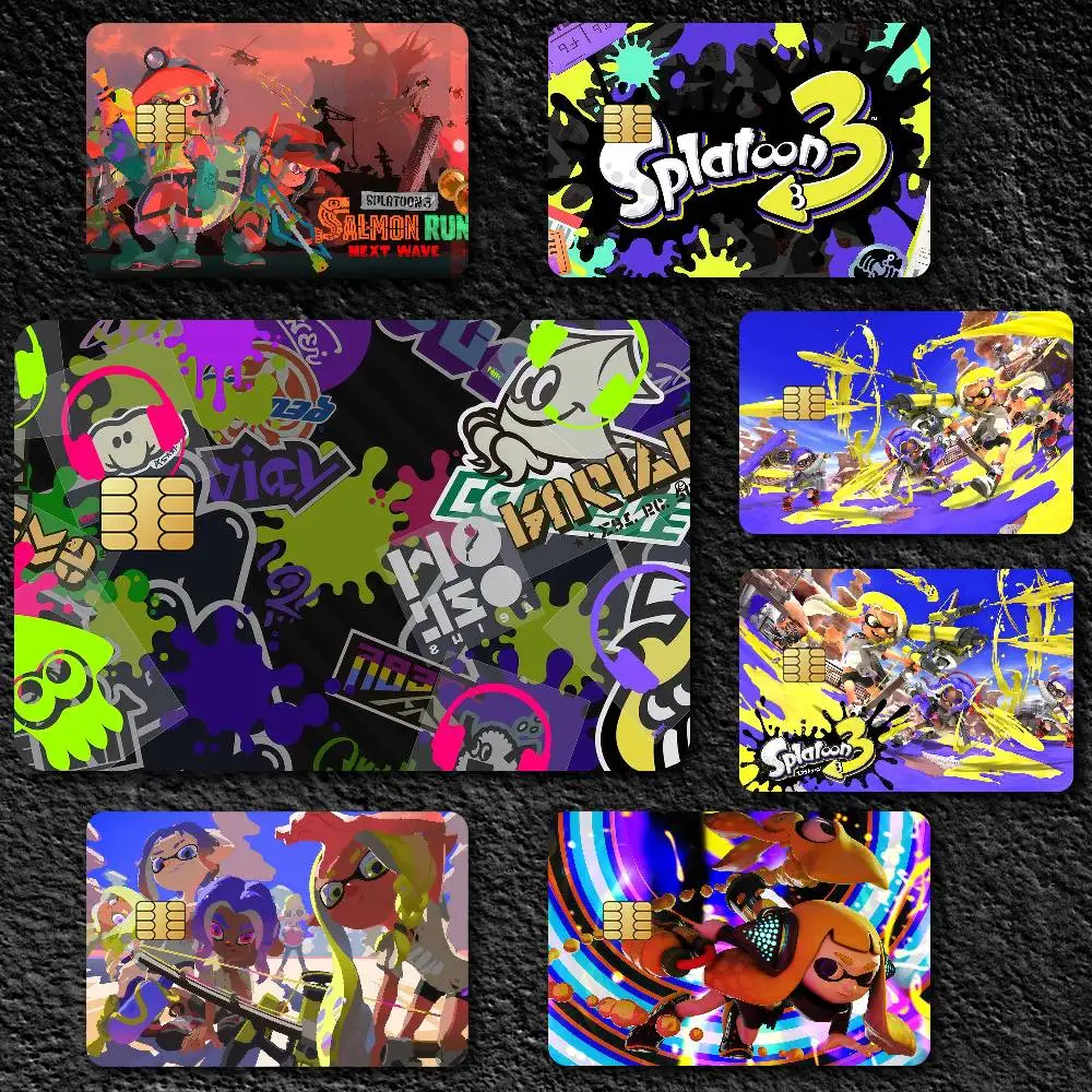 Juego S-Splatoon 3 película impermeable pegatinas de tarjetas de piel cubierta de crédito 4 Uds decoración frontal de débito pase de autobús bancario