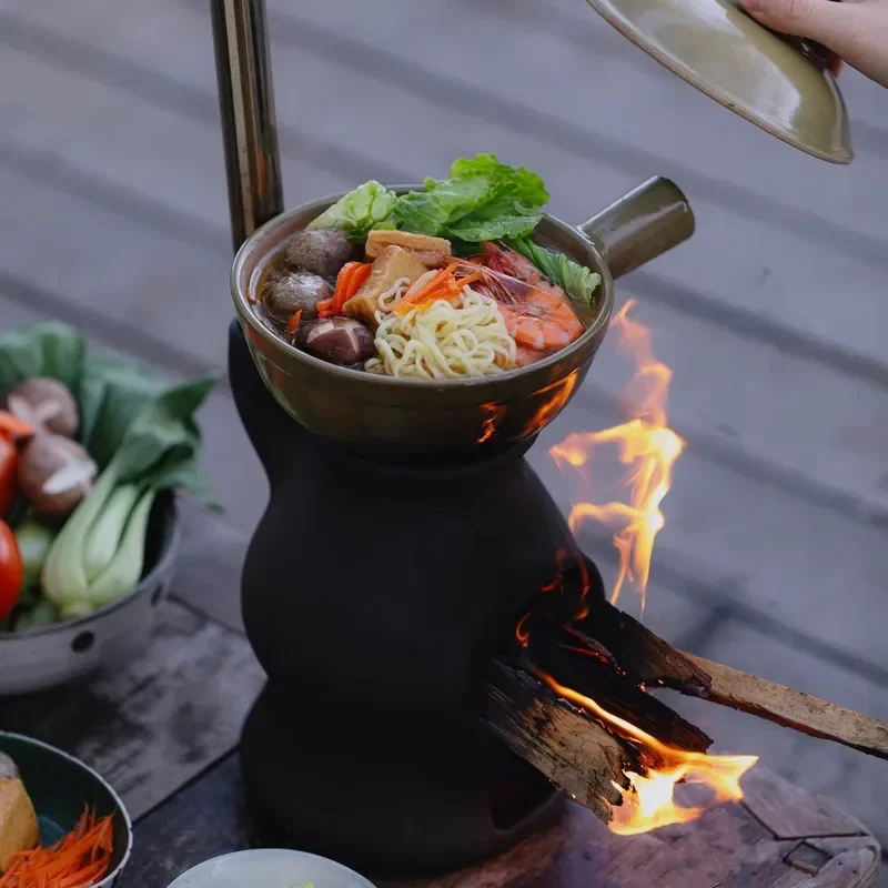 Rustic Clay Tea Stove Charcoal Firewood Dual Purpose Heater for Hot Pot Outdoor Camping Fire Resistant Cooking Burner