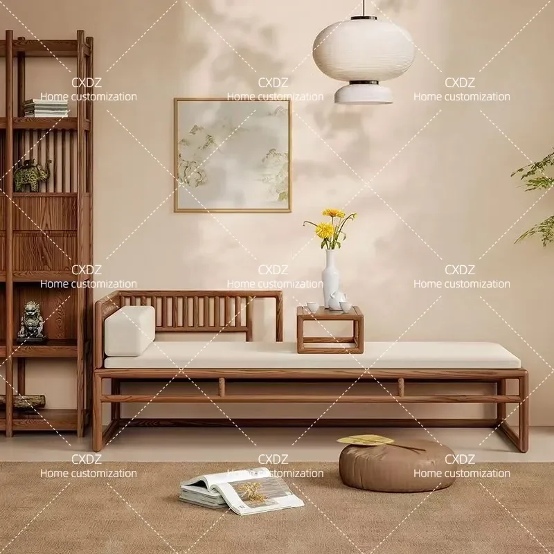 New Chinese Style Solid Wood Arhat Bed Soft Upholstered Sofa Bed Dual Purpose Zen Modern Simple High End Home Living Room Tea