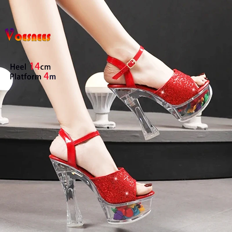 

Светящиеся женские сандалии на высоком каблуке 14 см для ночного клуба, подиумные женские сандалии, туфли для танцев на пилоне, свадебные туфли на квадратном каблуке с кристаллами на платформе