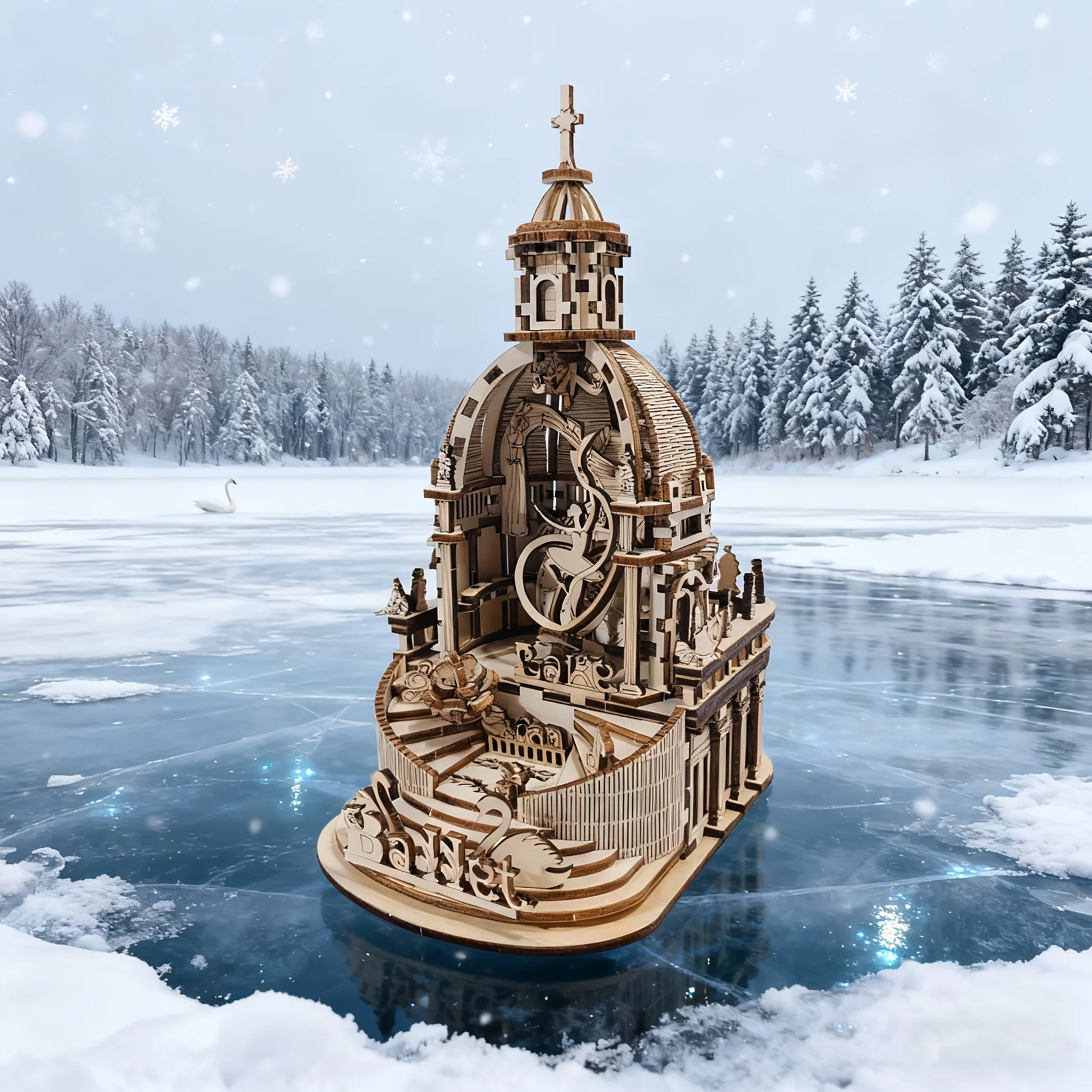 Swan Lake 3D Wooden Puzzle, Scale Model, DIY Model Kit, Handcrafted Gift, Home Decor