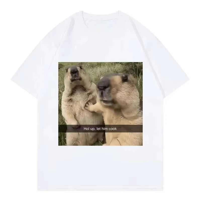 HOT SALE Hold Up Let Him Cook Funny Hamster Meme Graphic T Shirts High Street Fashion Trend Unisex Casual Short Sleeve T-shirt