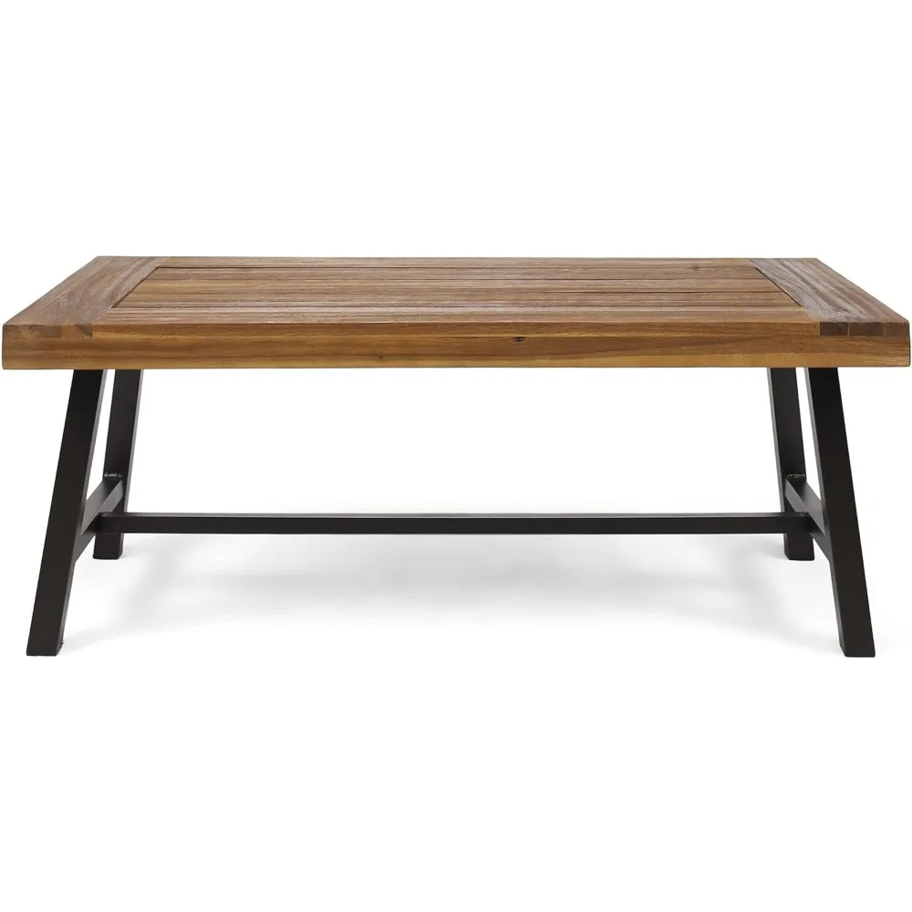 Carlisle Outdoor Acacia Wood Coffee Table, Sandblast/Rustic Metal