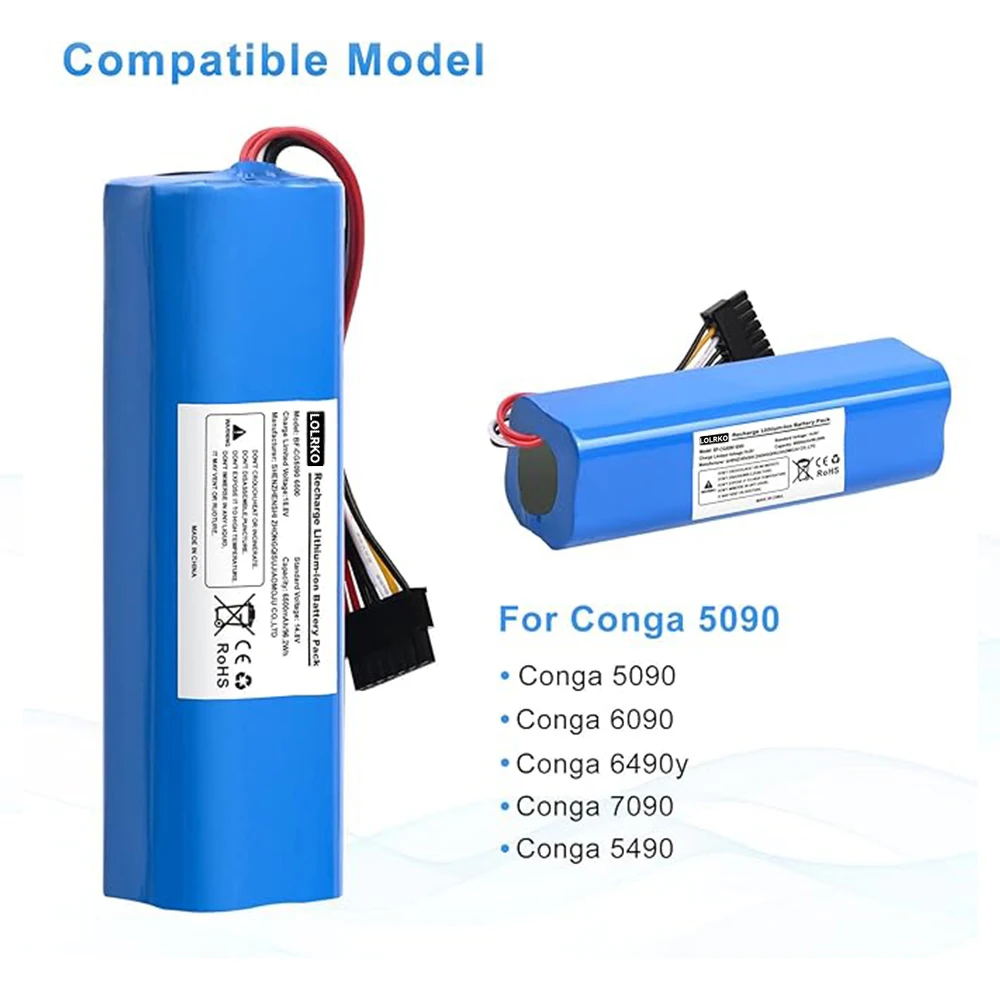Replacement battery for CECOTEC CONGA 5090 5490 6090 7090 robot vacuum cleaner 14.4V 12800mAh lithium battery 4S2P battery pack