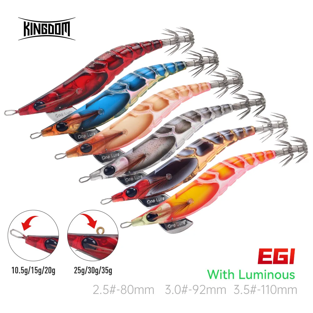 Kingdom Squid Bait 2.5# 3.0# 3.5# Artificial Jigging Lures Slow Sinking Strong Hooks Sea Fishing Octopus Cuttlefish Luminous EGI