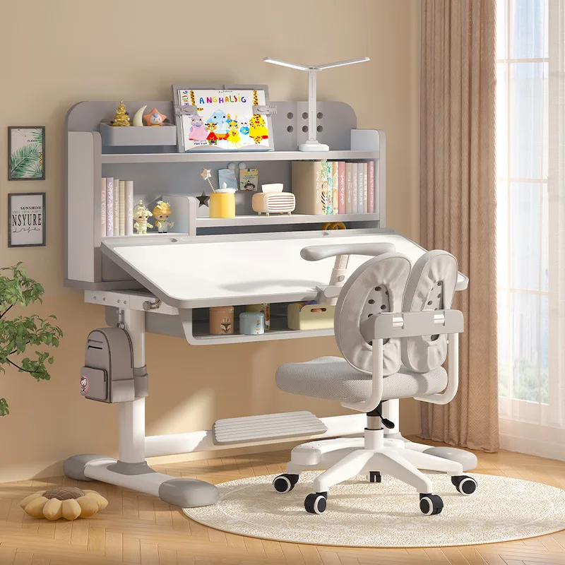 Children's study table Pupil writing desk Correction sitting posture Household chairs set Lifting adjustment homework table