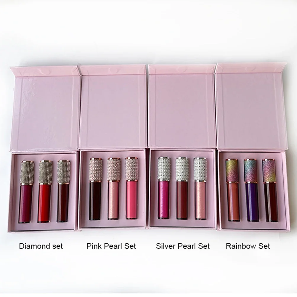 Private Label Liquid Lipstick Kit Custom Bulk Moist 45 Color Waterproof Pigment Makeup Pink Box Diamond Cover tubo trasparente