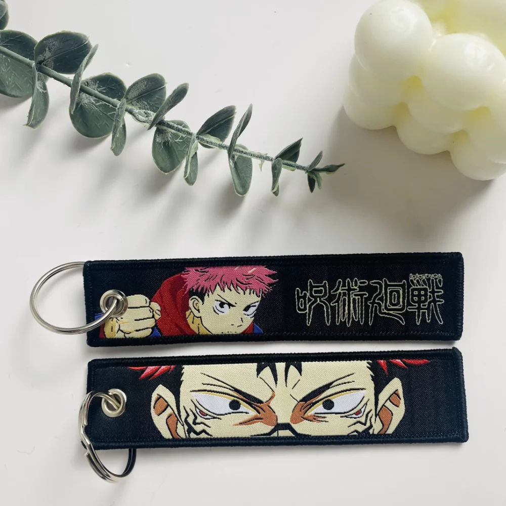 Chaveiro bordado de anime japonês para motocicletas, porta-chaves, etiqueta, acessórios de moda