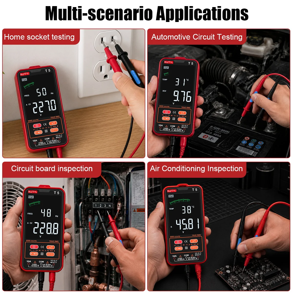 T5 Smart Digital-Multimeter mit Farbdisplay, 6000 Zählungen, True RMS, automatische Bereichswahl, AC/DC-Spannung, Strom, Widerstand, NCV, Temperaturmessgerät – Detail 7