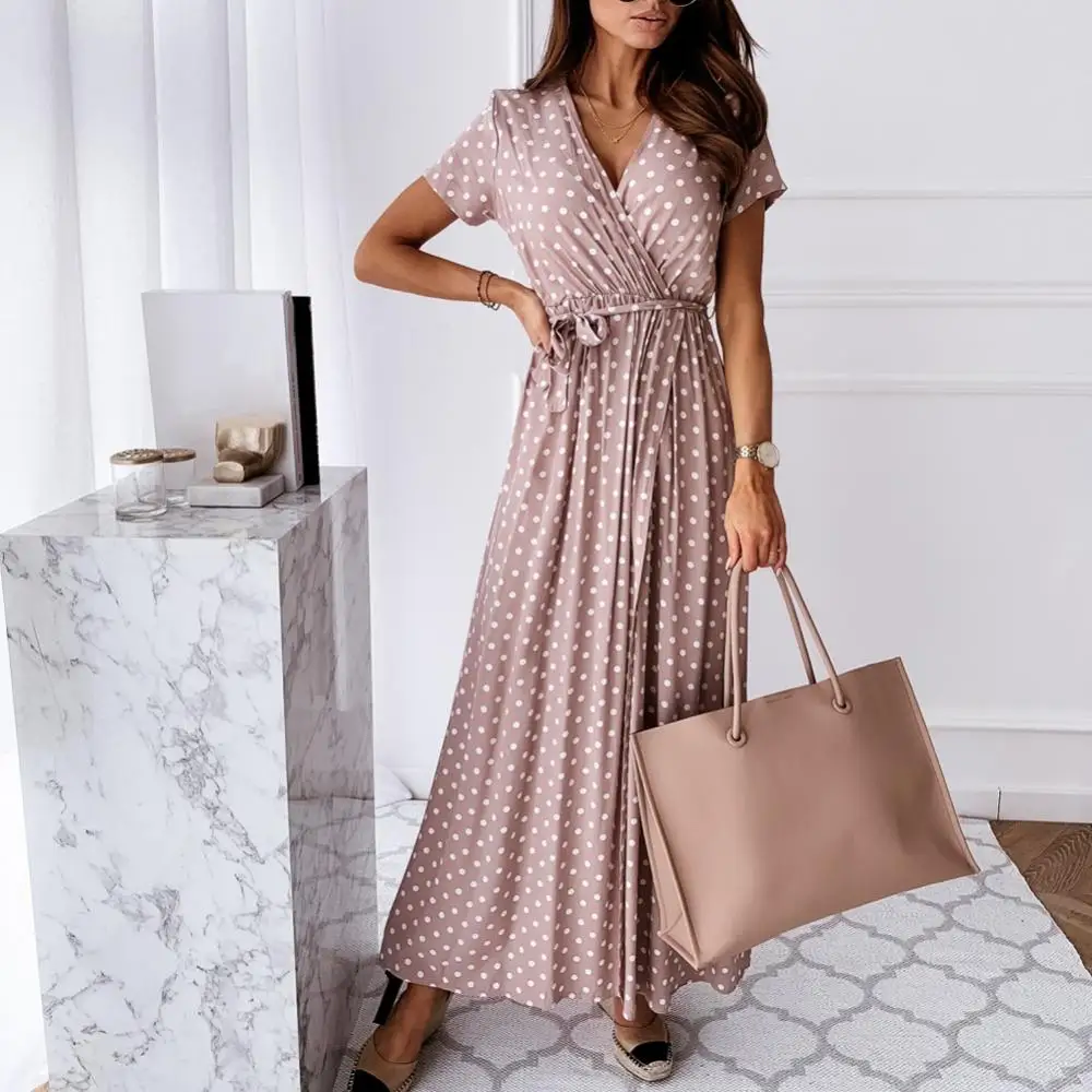 Casual Long Dress Ladies Women Dress Summer Women Dress 2020 Polka dot Women\'s V-neck Wrap Dresses For Front Split female Office