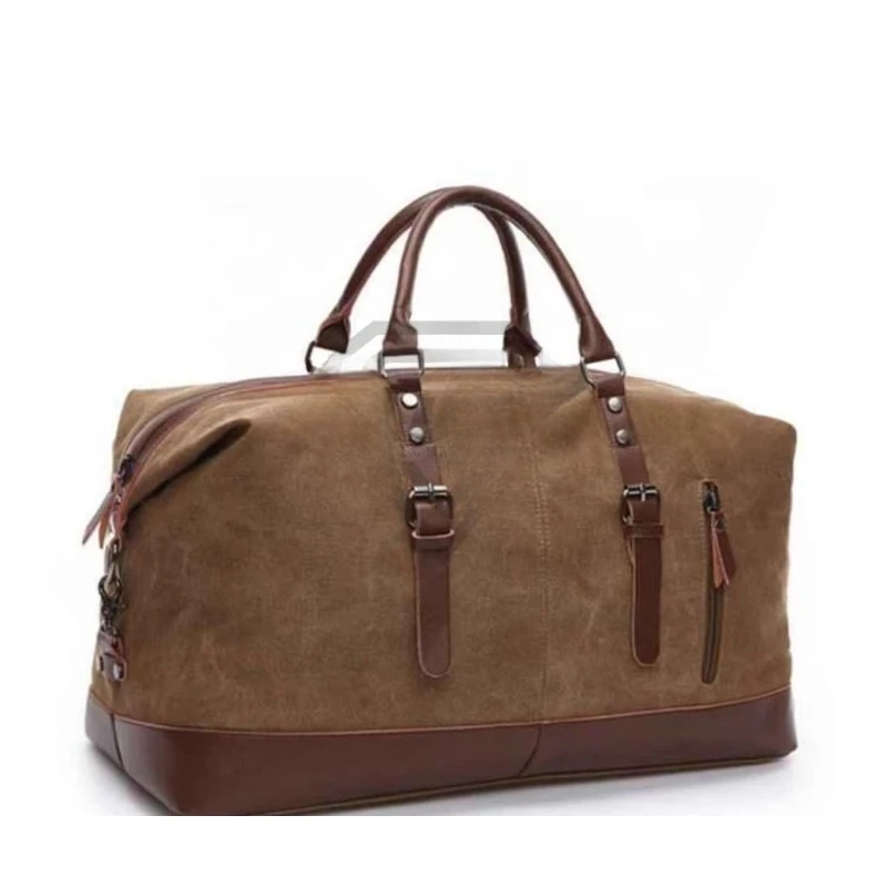 Vintage Canvas Travel Duffel Bag Men's Leather Weekend Carry Overnight Luggage Large Capacity Waterproof Sports Gym Duffel Bag