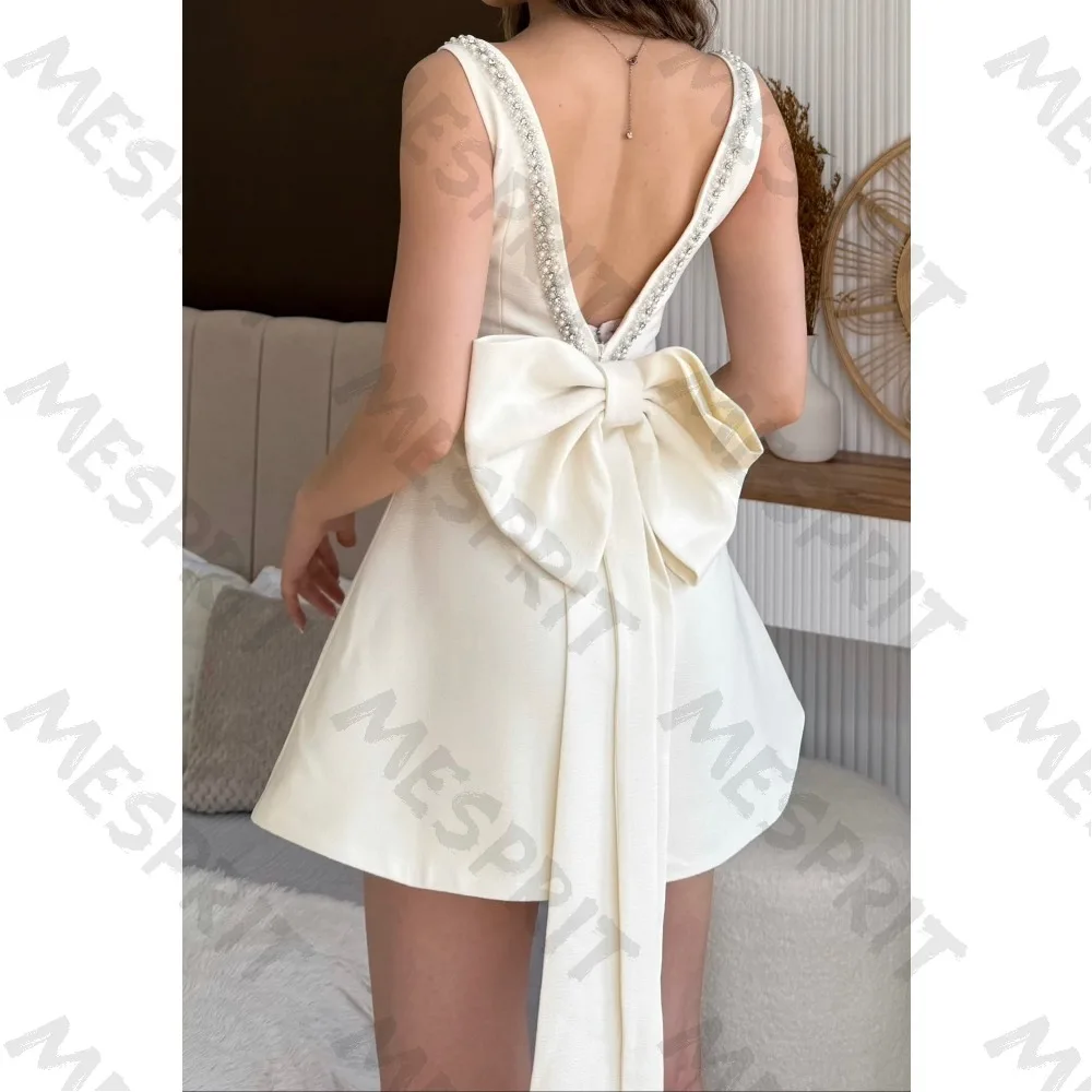 Customized Simple Satin Mini Evening Dress 2026 Square Collar Diamond Edge A-line Cocktail Party Gown Suitable for Dance Parties