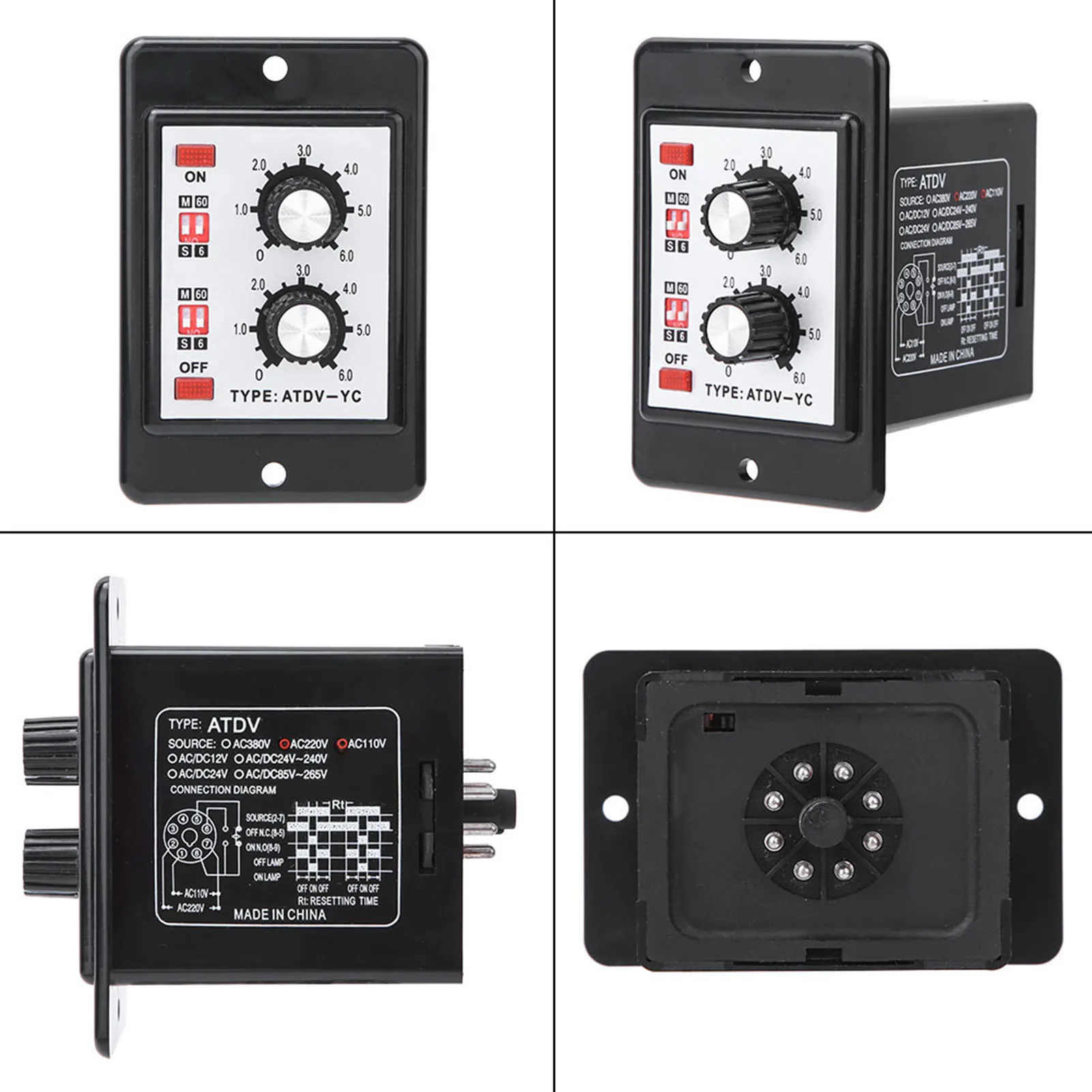ATDV-YC Twin Timer Relay On Off Twin Timer Relay Knob Control Time Switch ATDV-YC 6S-60M