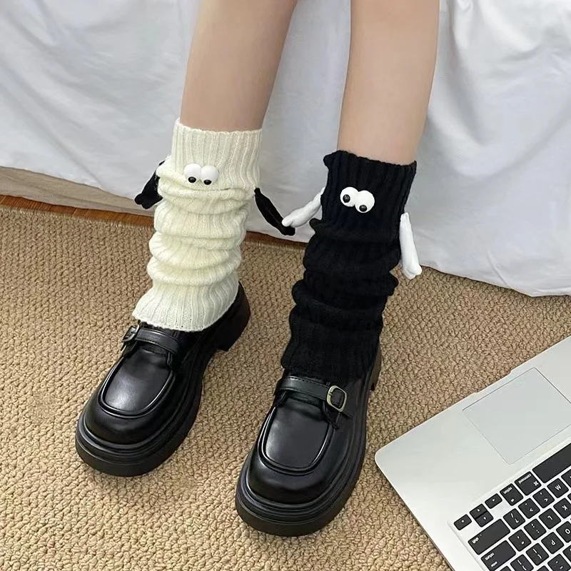 Magnetic Attraction Hands Lolita Leg Warmers Hand in Hand Knitted Foot Cover Women Socks Y2K Crochet Heap Socks Boot Cuffs