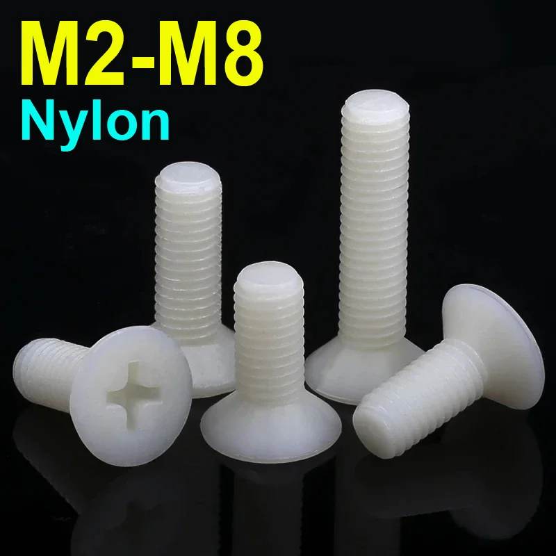 

M2 M2.5 M3 M4 M5 M6 M8 White Plastic Nylon Countersunk Head Screws Phillips Flat Head Bolts Screw Length 4-40mm