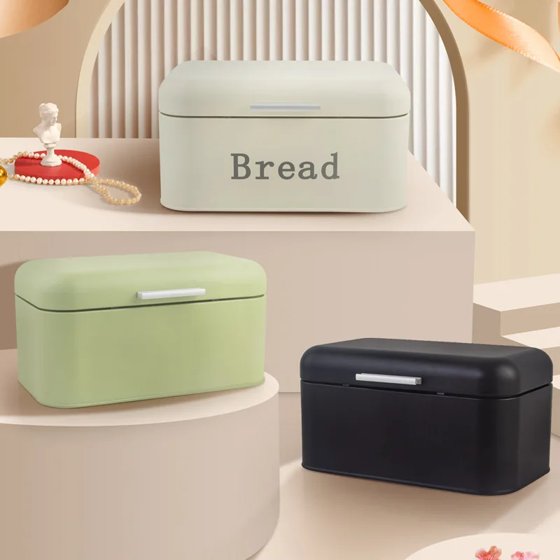 Vintage Bread Box Cupboard Iron Snack Box Desktop Finishing Dust-Proof Storage Box Storage Bin Keeper Food Kitchen Shelf Décor