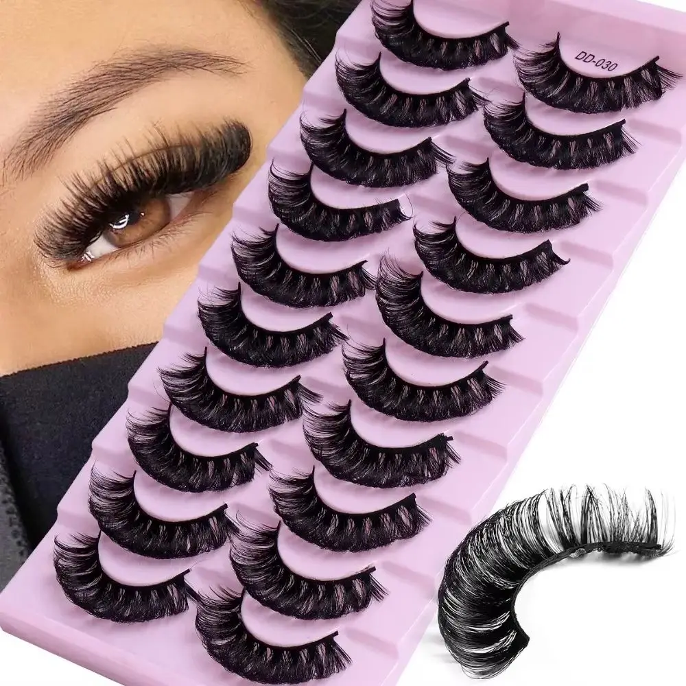 10 Pairs 3D Russian Strip Lashes DD Curl Reusable Fluffy False Eyelashes for Extended Wear Russian Extensions
