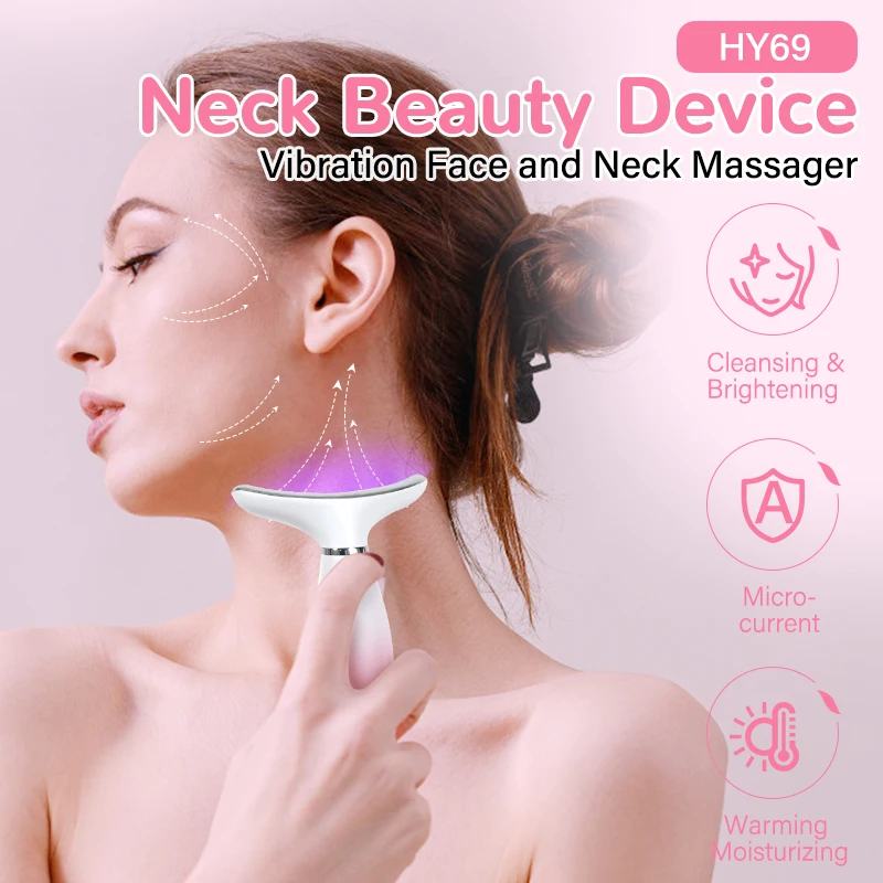 

Neck Beauty Device 7 Modes LED Therapy Microcurrent Anti Wrinkle Face Massager Deep Cleans Warming Import for Skin Rejuvenation