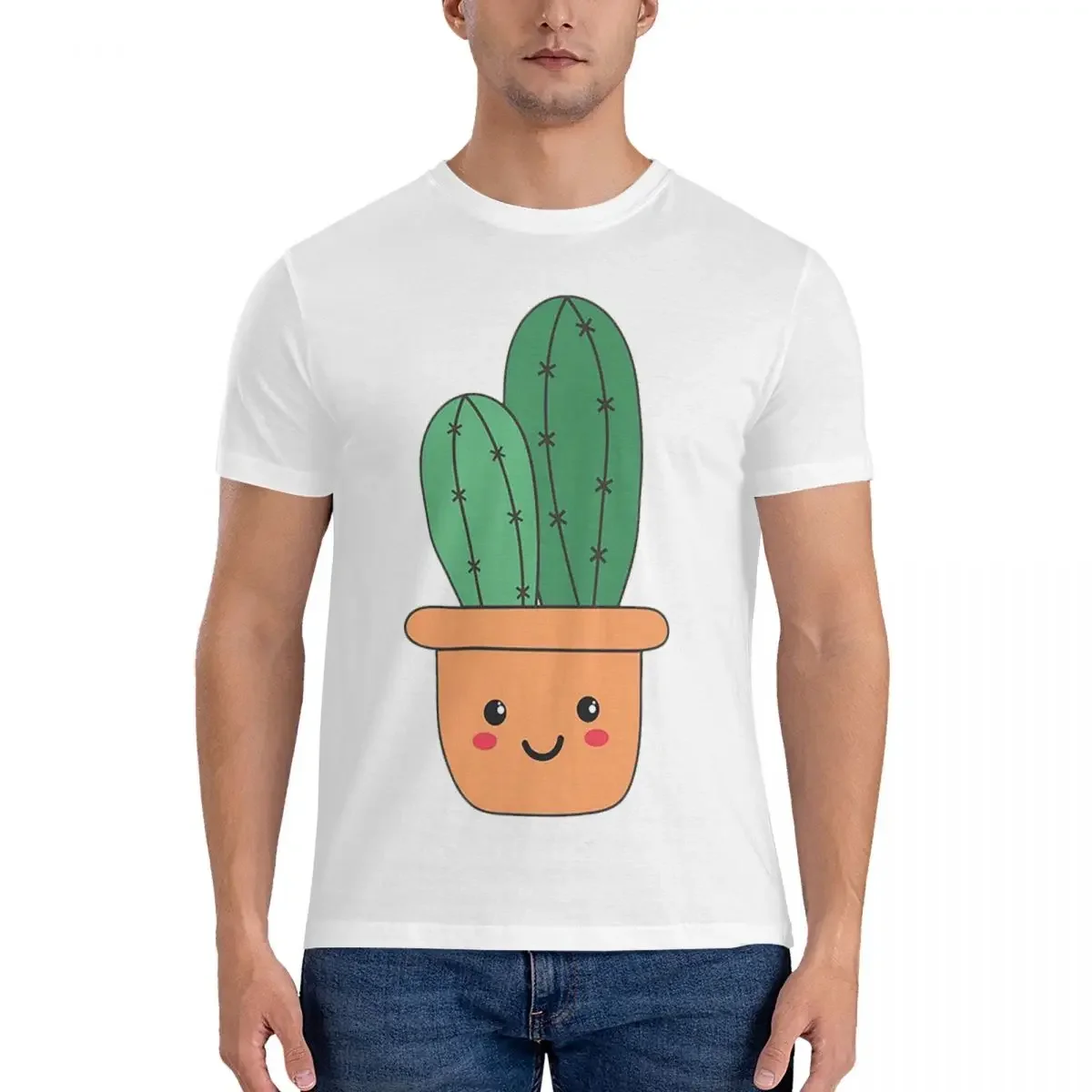 

Adorable & Cute Smiling Cactus T-Shirt for Men Cotton Oversized T Shirts Men's Tees Short Round Neck Summer Clothes Tops S-6XL