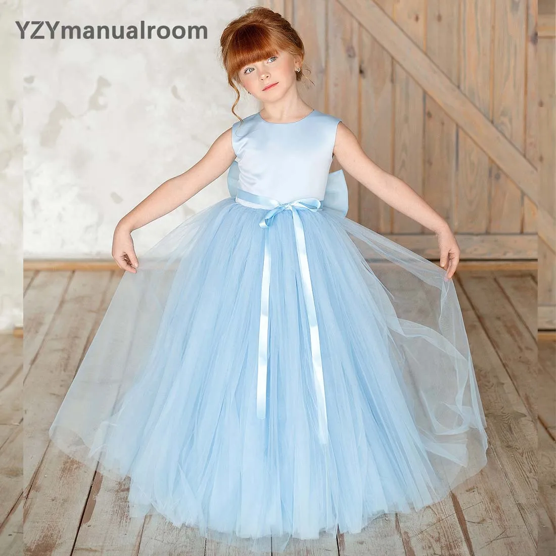 YZYmanualroom Elegant Tulle Flower Girl Dresses Junior Bridesmaid Dress Christmas Sparkly Kids For Wedding Pageant Gowns Ivory