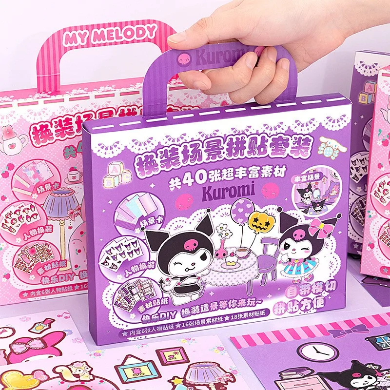 My Melody Play Home Quiet Book Luxury Dress Up Stickers Kuromi Scene Collage Set Gift Box 3D Three Dimensional Stickers toy
