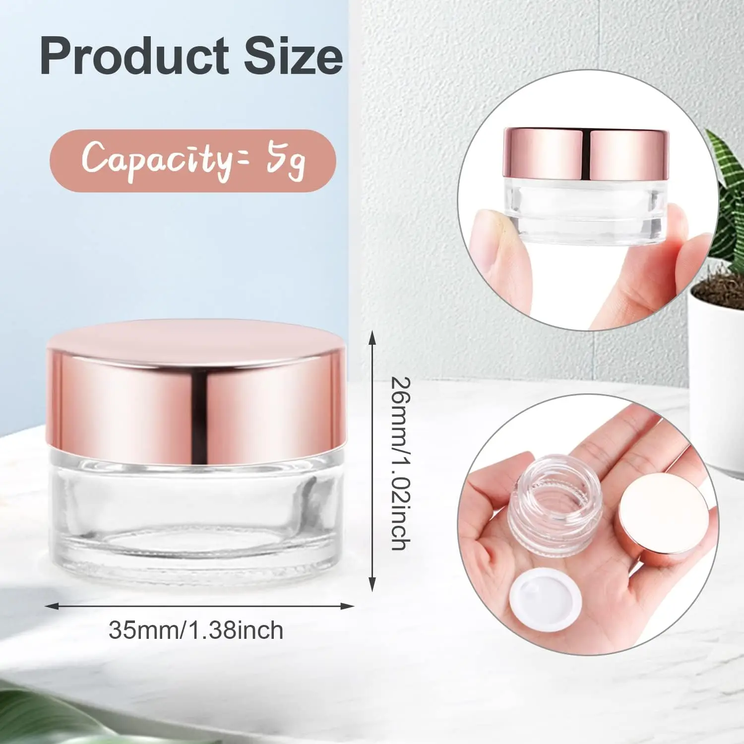 12Pcs 5g Glass Cosmetic Jars Refillable Clear Cream Bottle Containers Empty Sample Vials Jar for Eye Cream Lotion Lip Balm Scrub