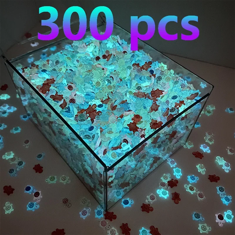 300Pcs Mini Resin Turtles Night Glow Turtle Figurines Multi-Function Glow in The Night Turtle Miniatures for Micro Landscaping
