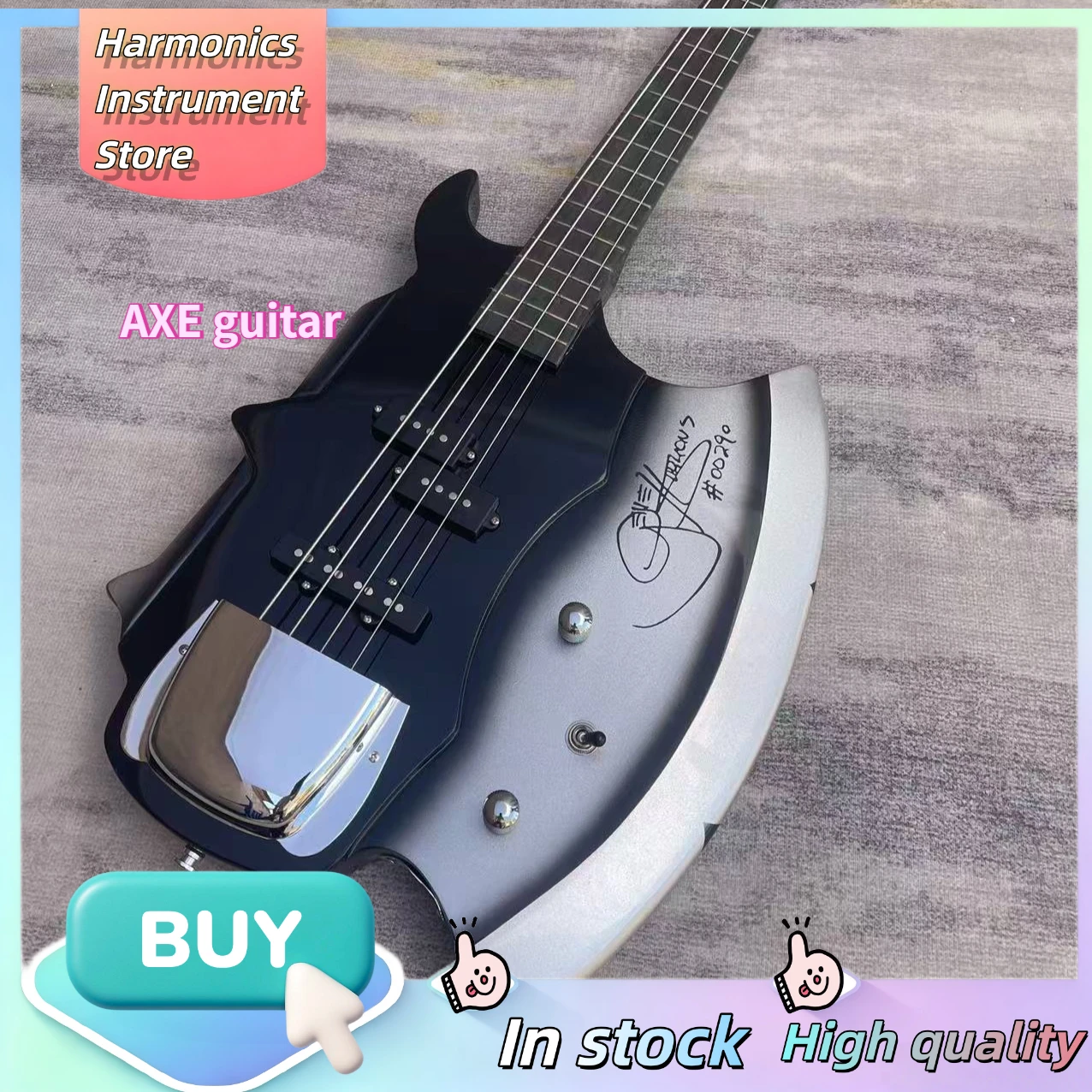 Gene Sim Axe Signature Electric Bass, Dual Humbucker Pickups, KISS Irregular Stage Viral Axe Bass Guitar