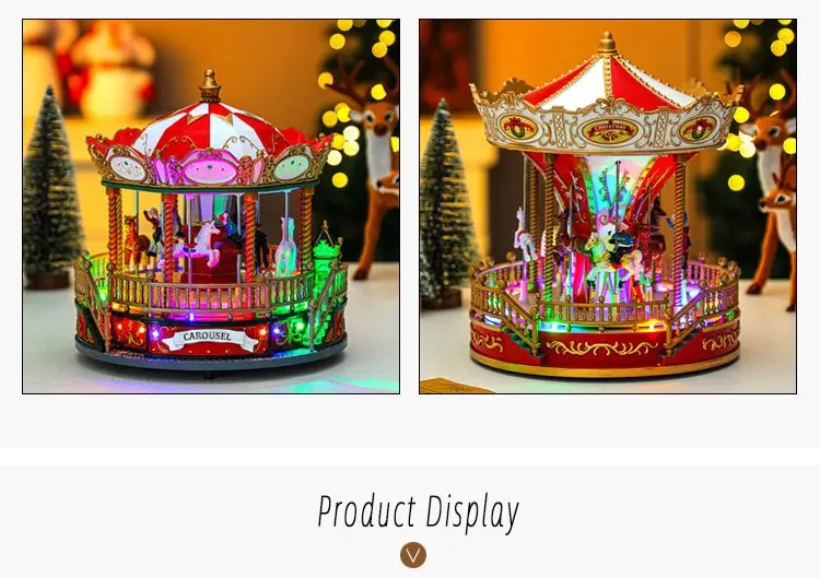Decorative toys Christmas spinning music glowing carousel music box Christmas gifts