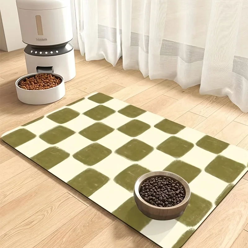 VIKAMA Retro Checkered Pet Placemats, Anti-Slip And Waterproof Cat And Dog Food MATS, Washable And Spillable Pet Placemats