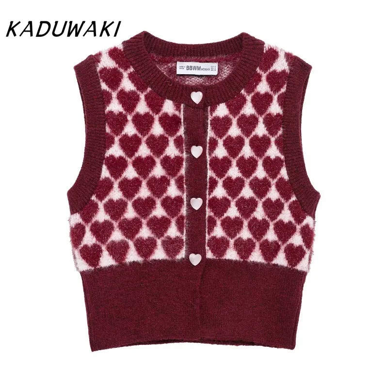 

KADUWAKI винтажный жаккардовый вязаный топ на бретелях с круглым вырезом и пряжкой, весна/осень, женский вязаный свитер Y2k