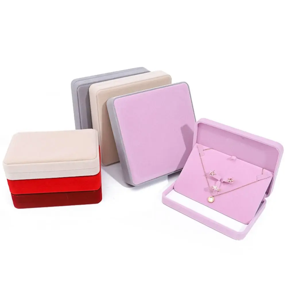 Luxury Velvet Jewelry Display Case Solid Color Portable Ring Earring Necklace Holder Jewelry Packaging Box Jewelry Display