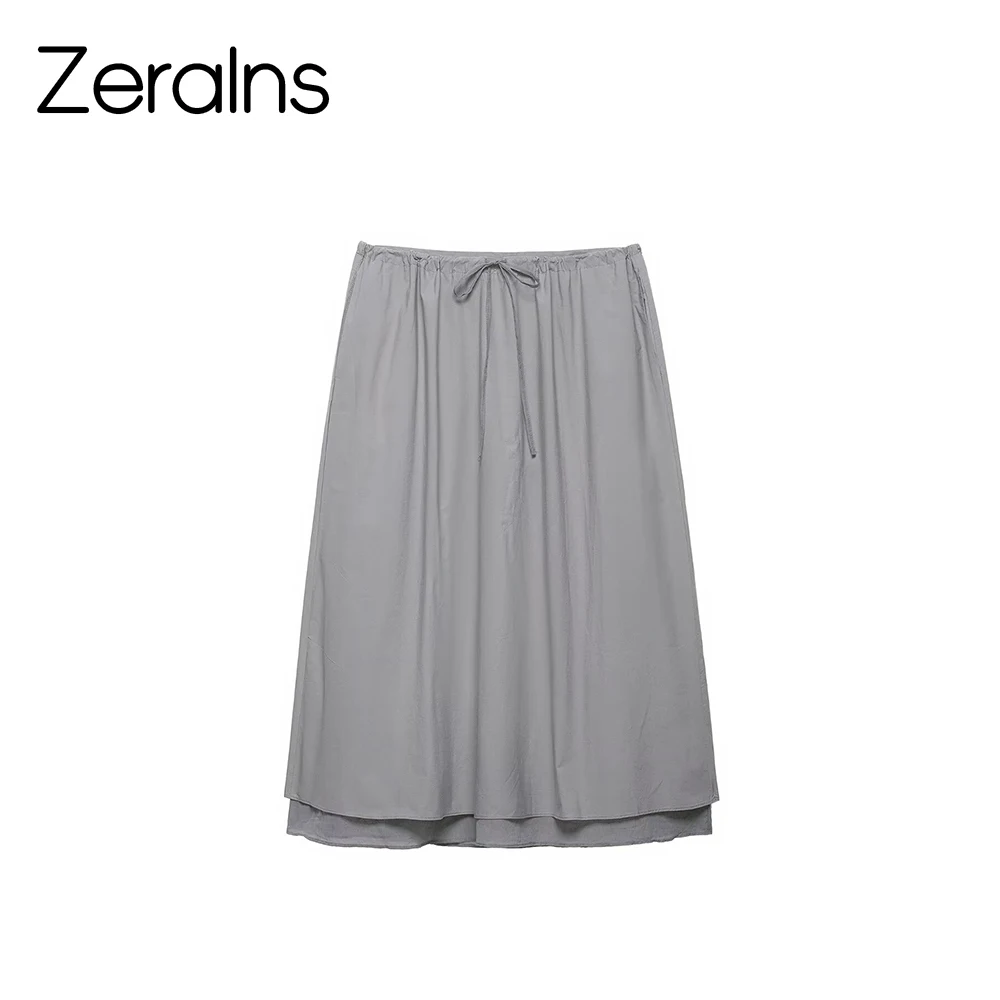 ZERAINS 2026 Spring/Summer New Product Women's Clothing Style Simple Stacked Decoration Bow Tie Midi Skirt