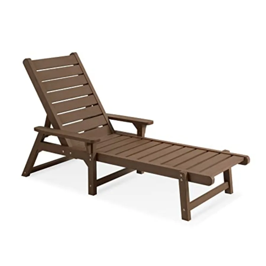 HDPE Outdoor Chaise Lounge Chair with 5 Adjustable Backrest, UV-Resistant HDPE Material, Sand Color, All-Weather Durability and