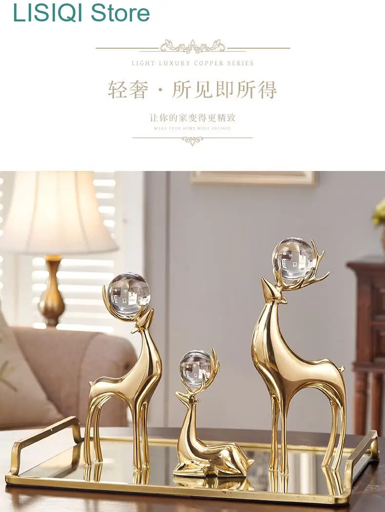 

New Creativity Metal Simulation Animal Deer Copper Golden Crystal Ball Crafts Furnishings Modern Home Living Room Desktop