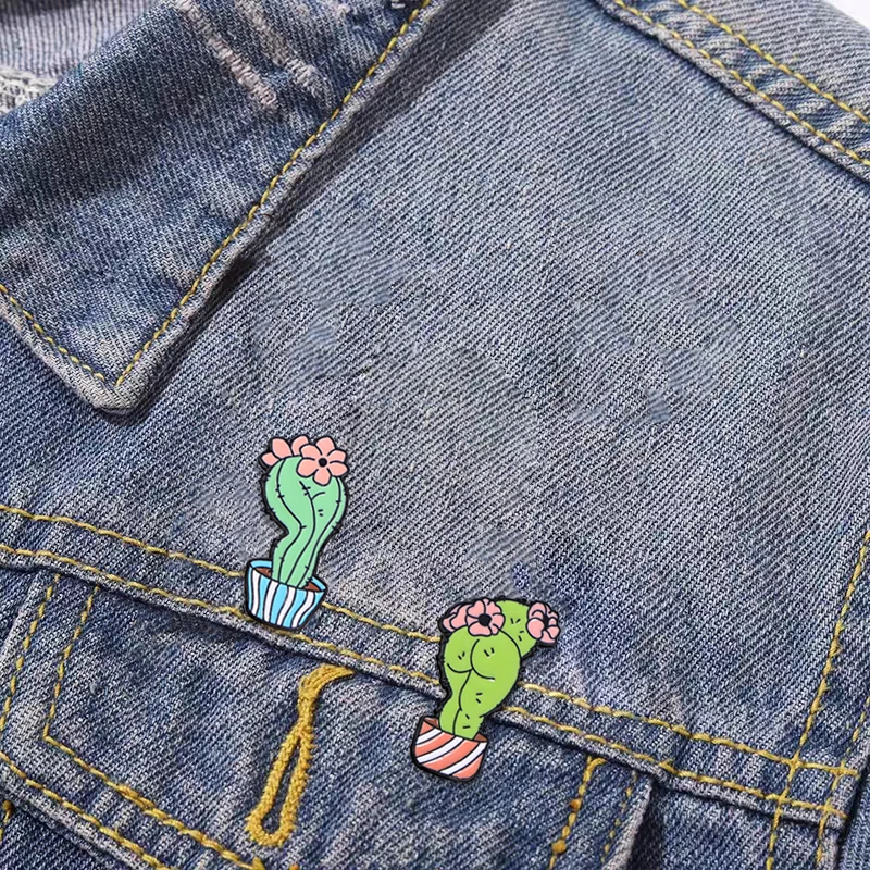 Funny Creative Hip Cactus Collection Enamel Pins Buttocks Flower Potted Plant Brooches For Clothes Bag Accessories