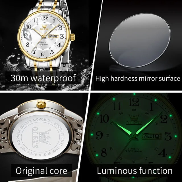 OLEVS 2891 Luxury Luminous Stainless Steel Quartz Watch for Men Shockproof Waterproof Sports Mens Wristwatches Reloj Hombre 3